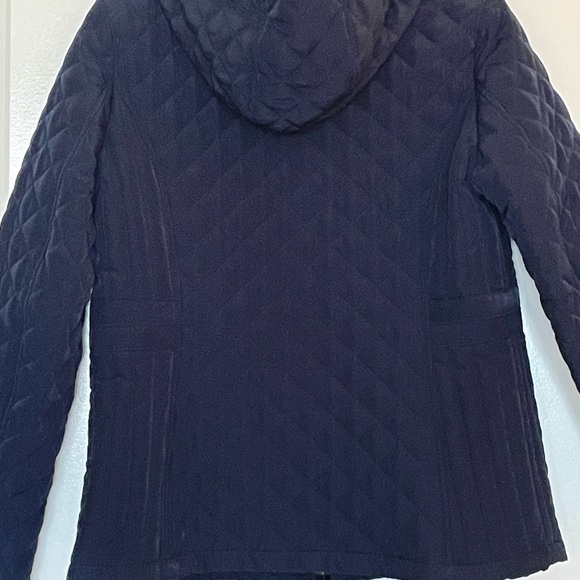 NWOT Laundry by Shelli Segal Navy Quilted Jacket w Hood Velvet Trim Fleece; Lg - Picture 14 of 15